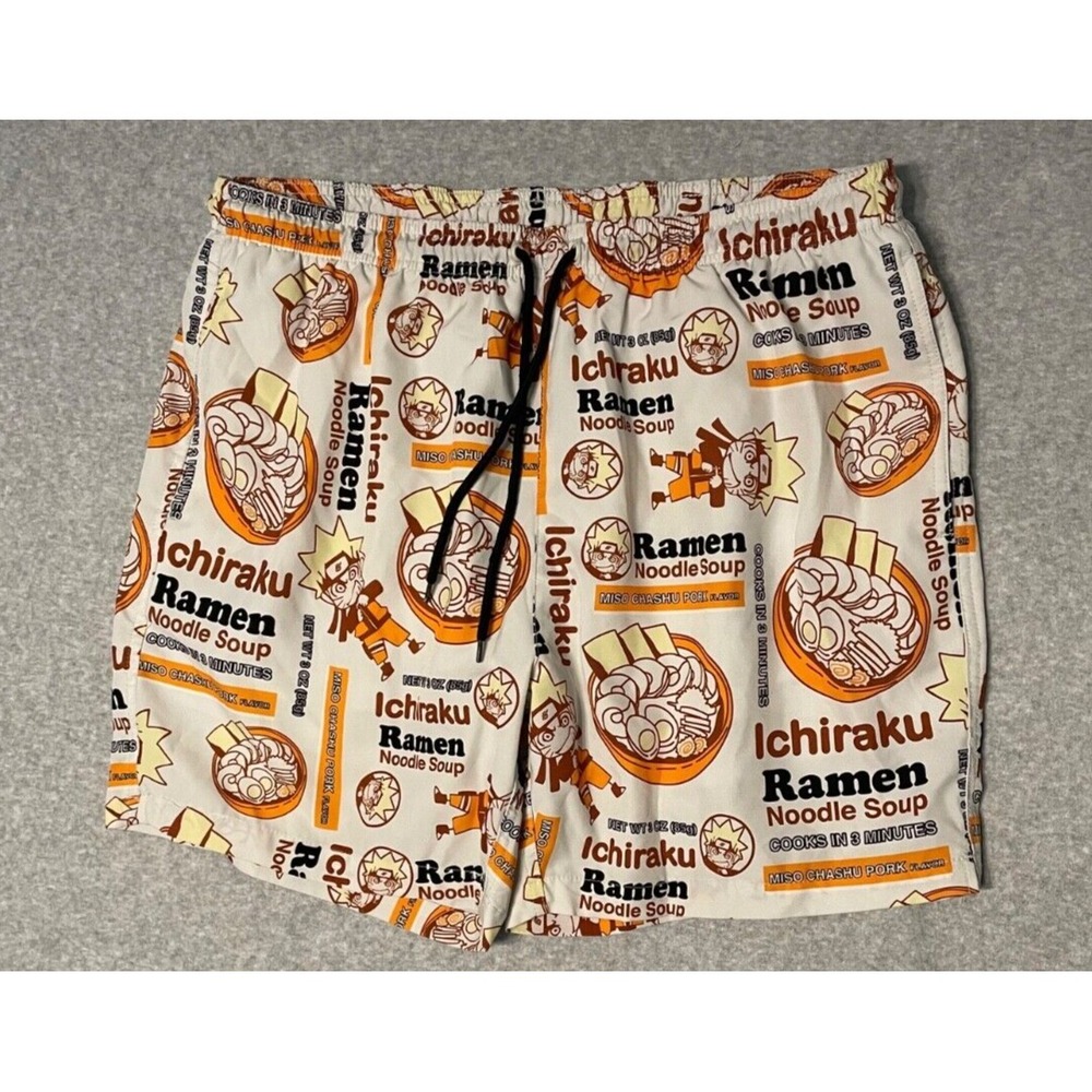 Naruto Ichiraku Swim Trunks Men's XL Ramen Noodle Soup Drawstring